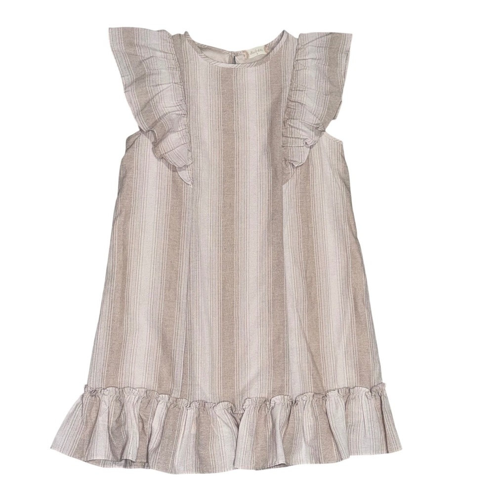 Altar'd State Striped Ruffle Dress Women S Beige White Flutter Boho Country‎